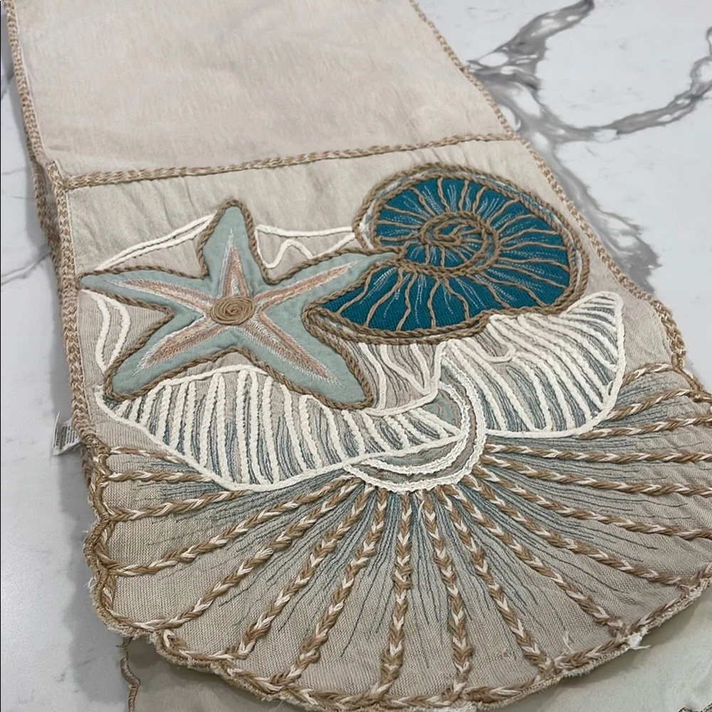 Pier 1 Coastal Embroidered Table Runner - Cream and Blue - Picture 1 of 10